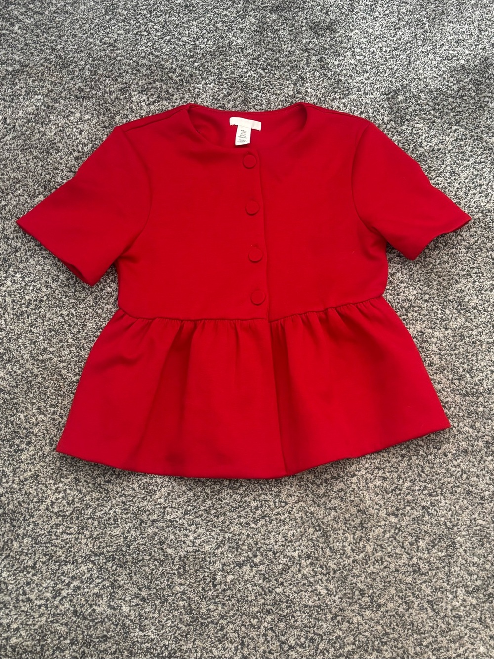 H&M Red Short-Sleeve Peplum Button-Front Top